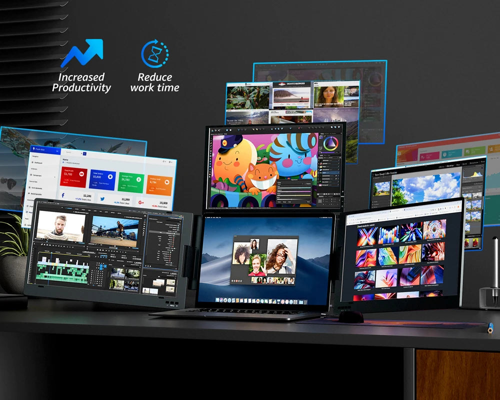 Portable Tri Screen Laptop Monitor